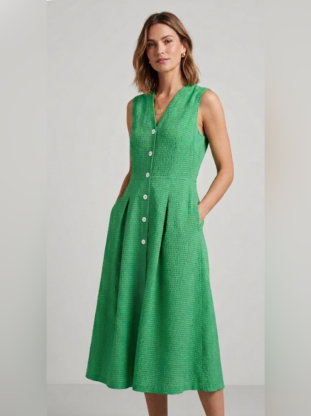 Frances Valentine V-neck Textured Button Midi Dress size Large